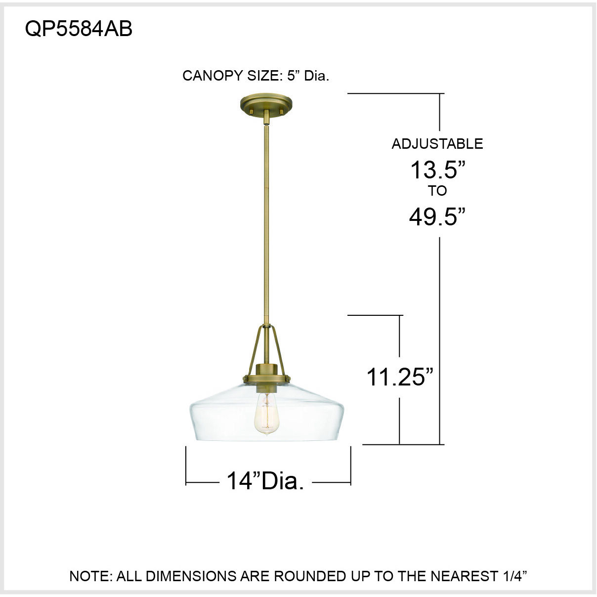 Haven 1 Light 14 inch Aged Brass Pendant Ceiling Light