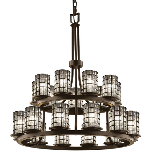 Wire Glass 21 Light 33 inch Dark Bronze Chandelier Ceiling Light in Grid with Clear Bubbles, Incandescent