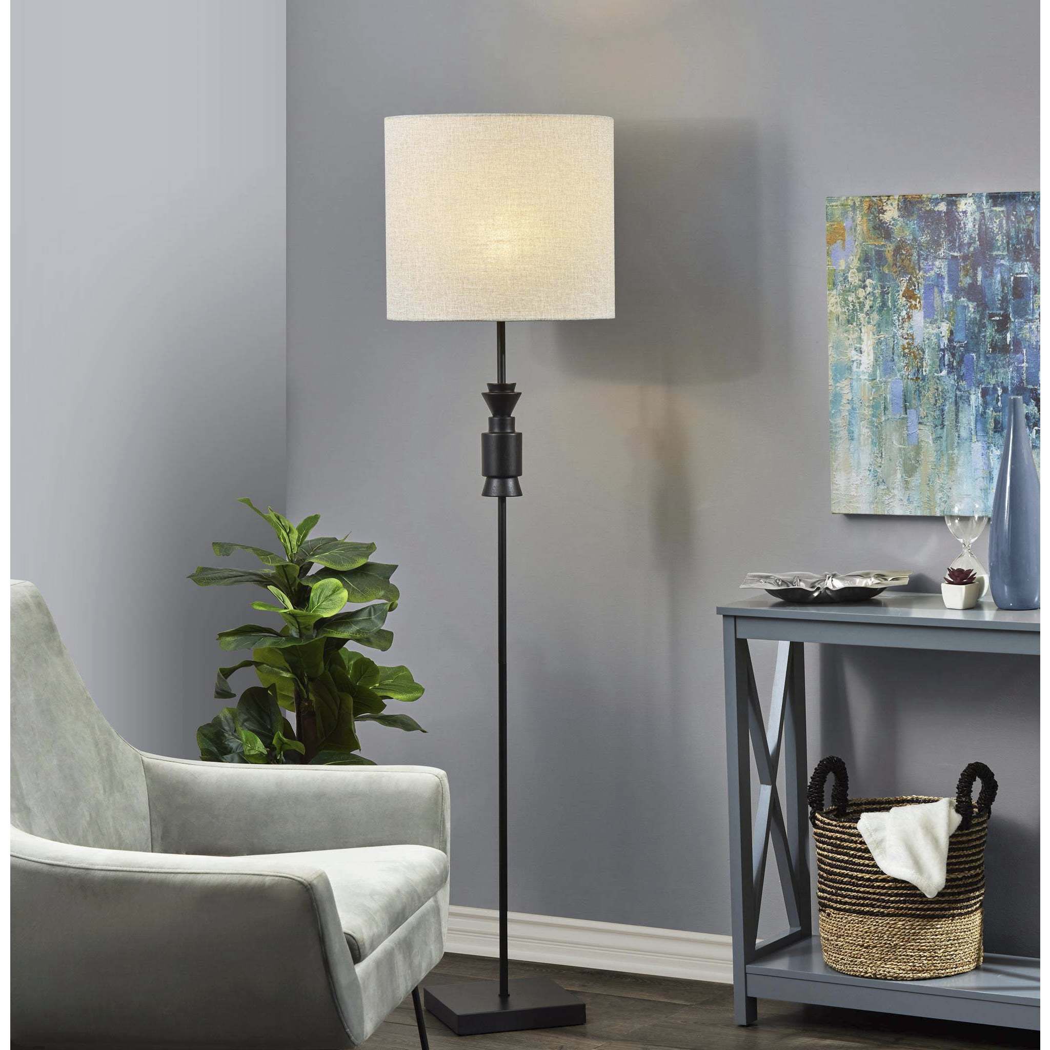 Elton 68 inch 100 watt Black and Black Rubber Wood Floor Lamp Portable Light