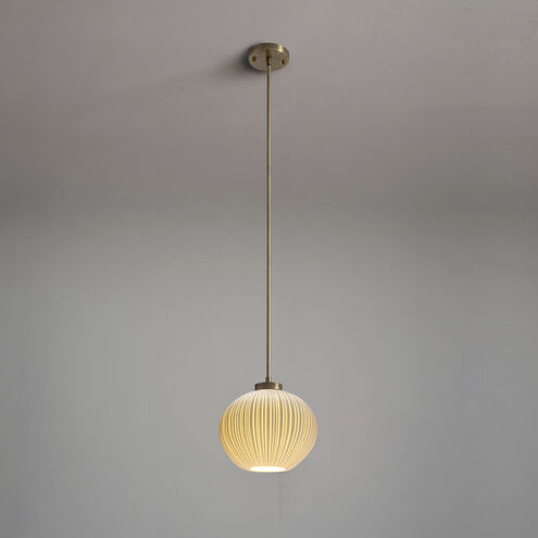 Bone Porcelain LED 15 inch Weathered Brass Pendant Ceiling Light