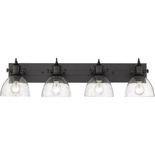 Hines 4 Light 35 inch Matte Black Bath Vanity Wall Light in Seeded Glass