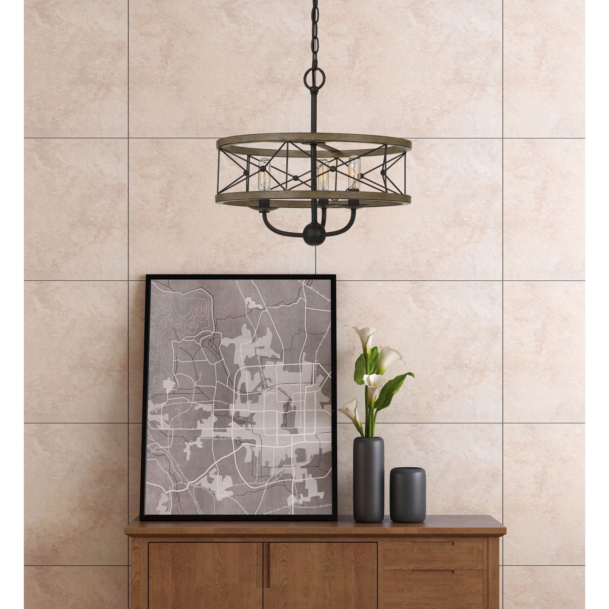 Modica 3 Light 16 inch Distress Ivory and Iron Pendant Ceiling Light, Convertible