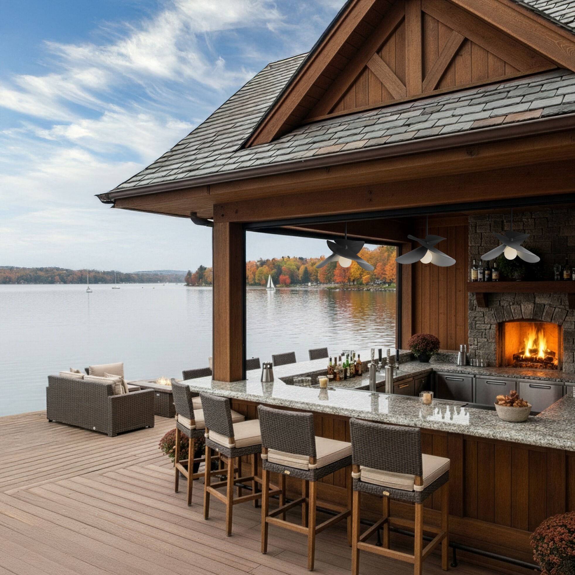 Hibiscus 1 Light 24.7 inch Coastal Burnished Steel Outdoor Pendant