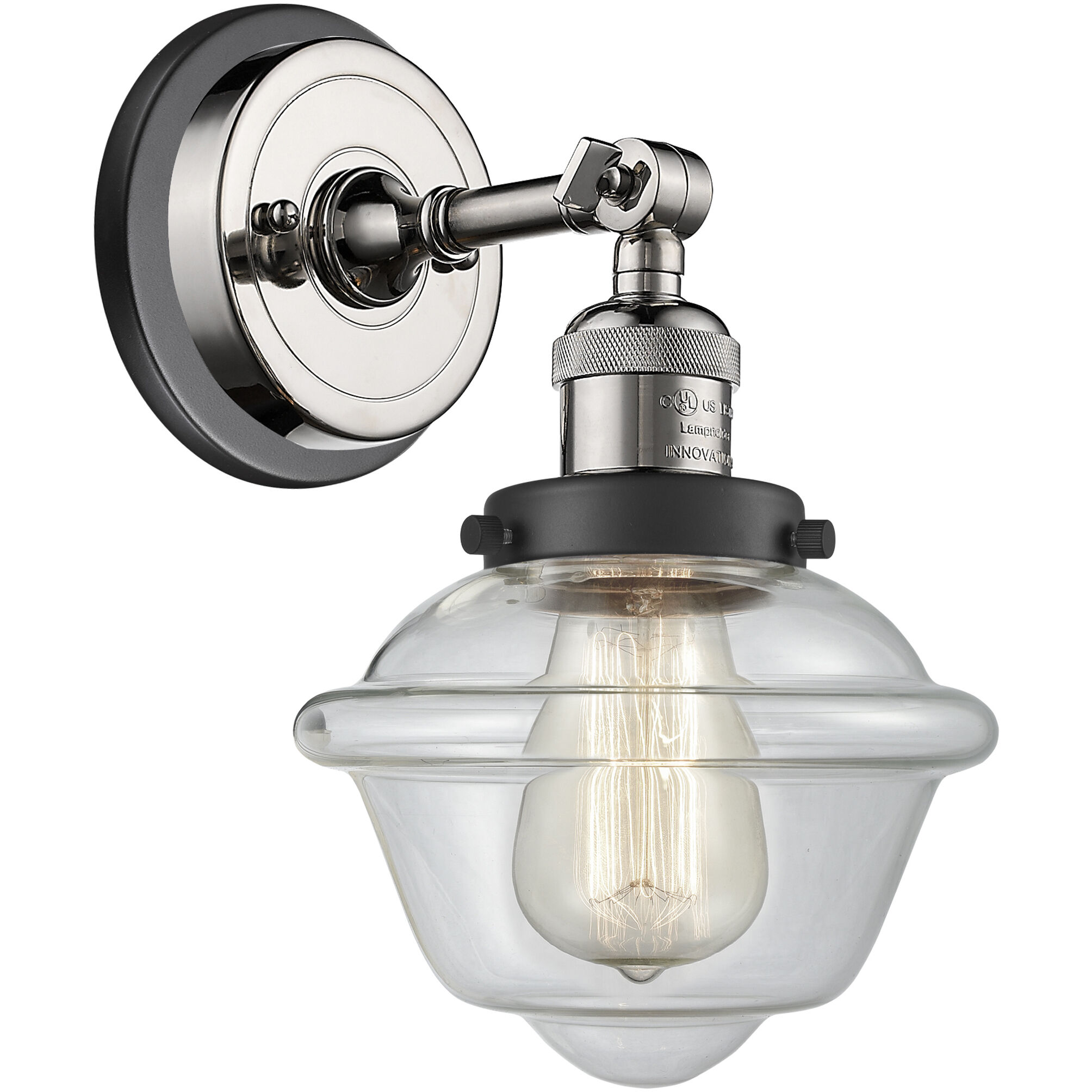 Oxford Sconce Wall Light in Clear Glass, Polished Nickel/Matte Black