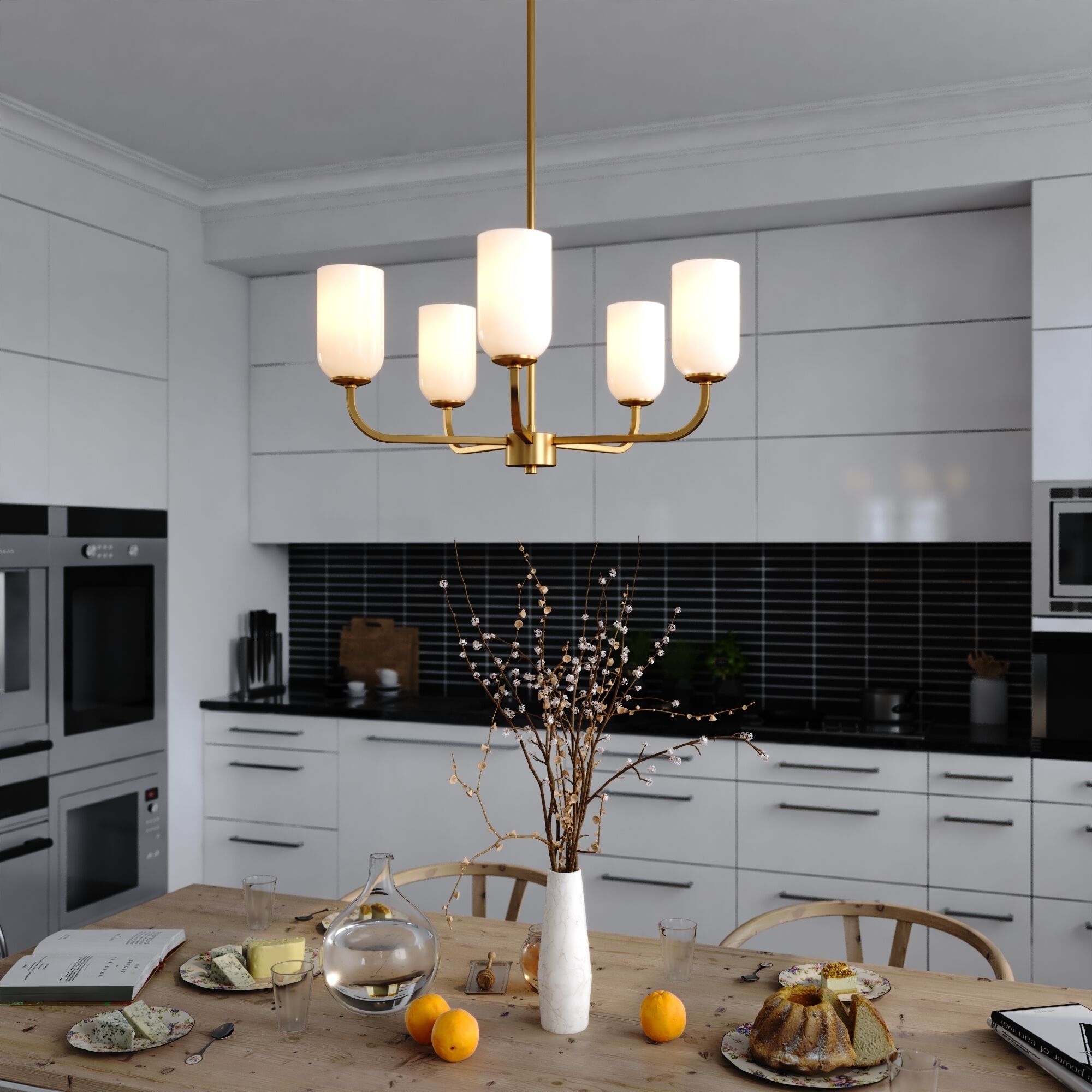 Shelby LED 26 inch Natural Brass Chandelier Ceiling Light