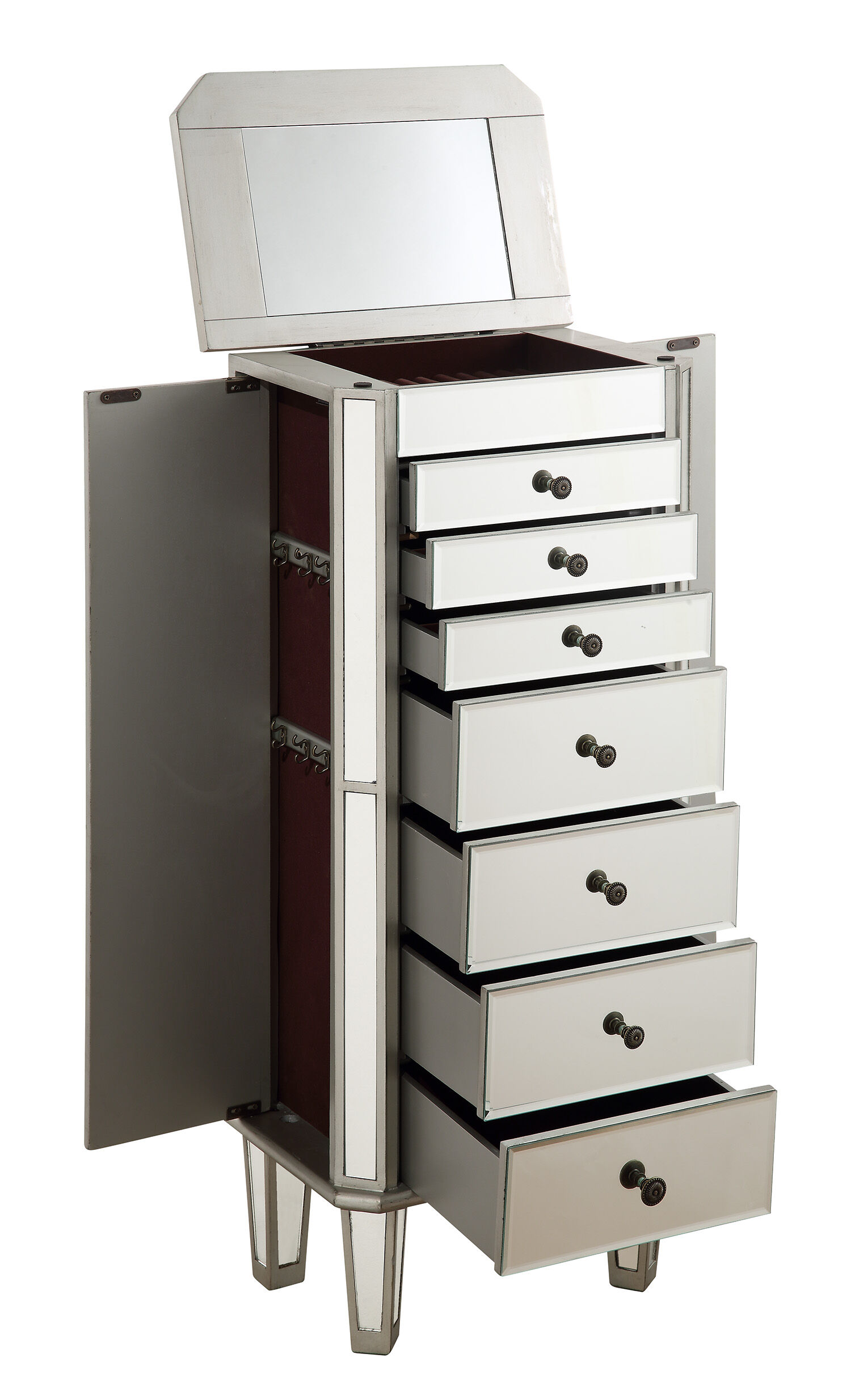 Contempo 41 inch Silver with Clear Mirror Jewelry Armoire