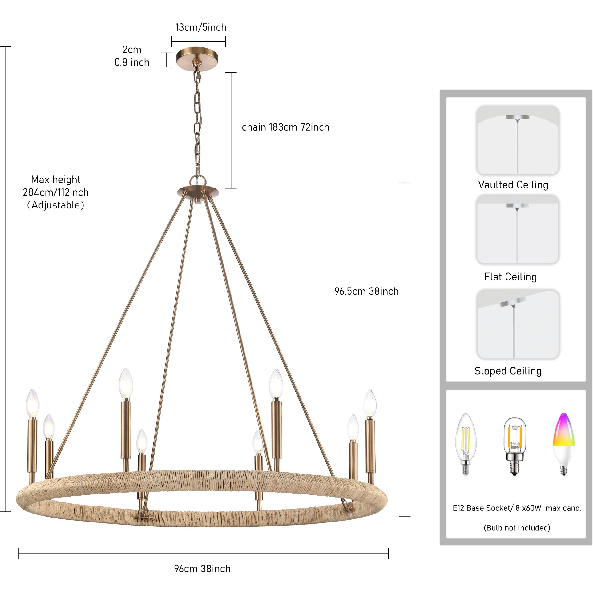 Cabana 8 Light 38 inch Lacquered Gold Chandelier Ceiling Light
