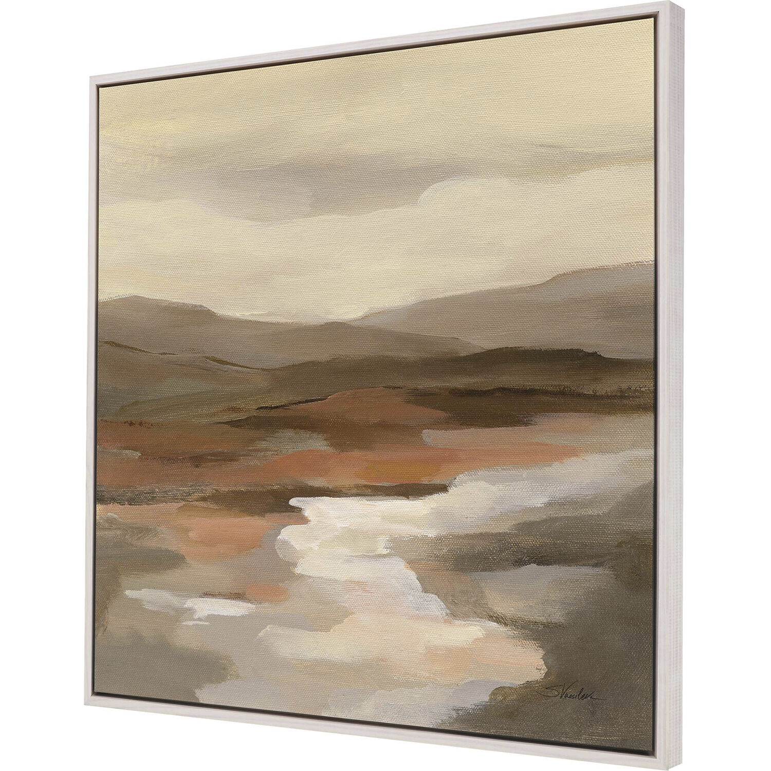 Cinnamon Riverbank Brown and Beige and Rust and White Canvas