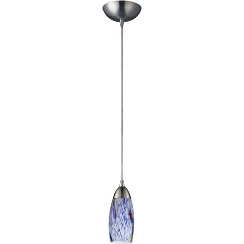 Milan 1 Light 3 inch Satin Nickel with Starburst Blue Multi Pendant Ceiling Light in Starburst Blue Glass, Incandescent, Configurable