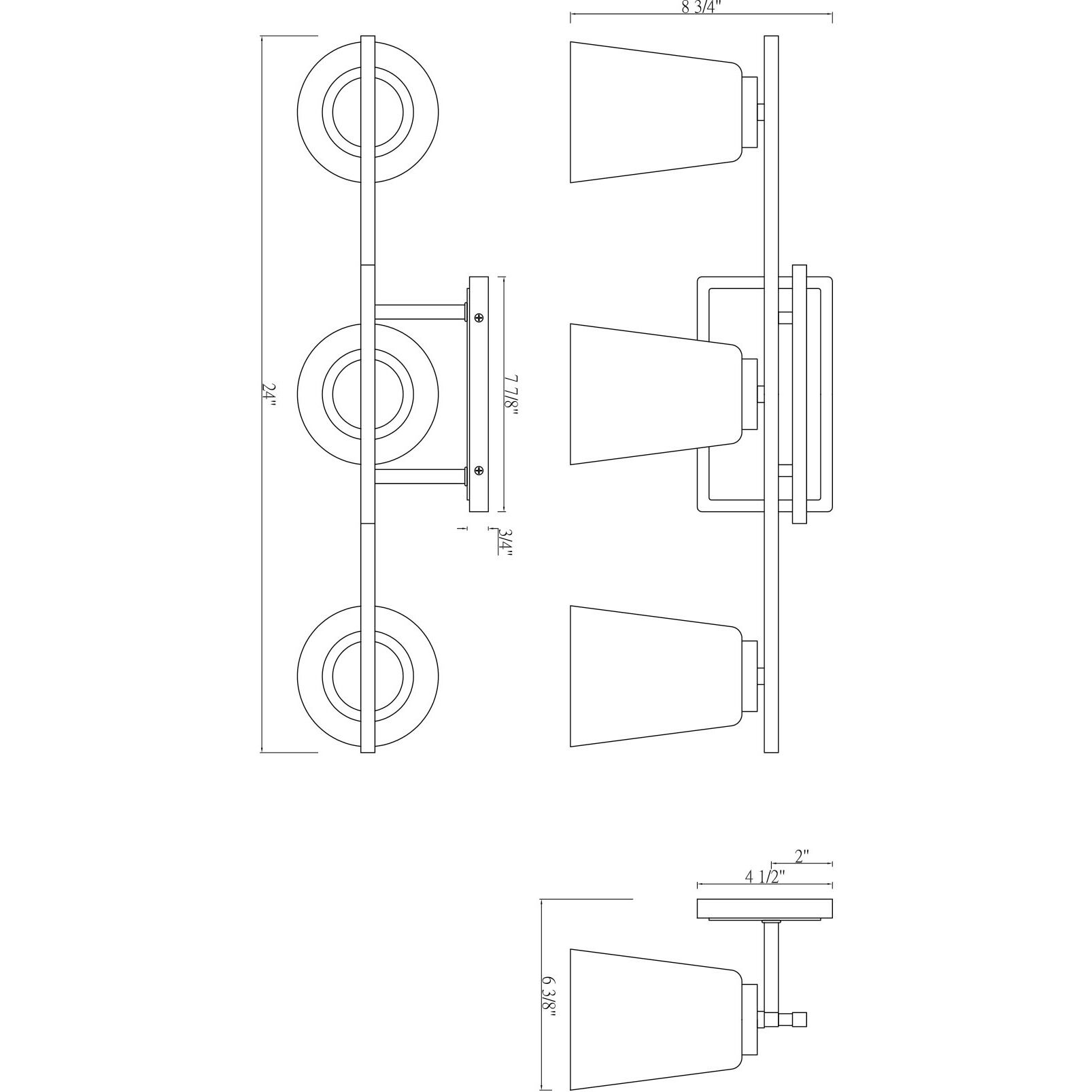 Calhoun 3 Light 24 inch Black Bathroom Vanity Light Wall Light, Essentials