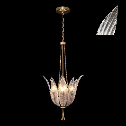 Plume 4 Light 17.5 inch Gold Pendant Ceiling Light in White Feathers Studio Glass