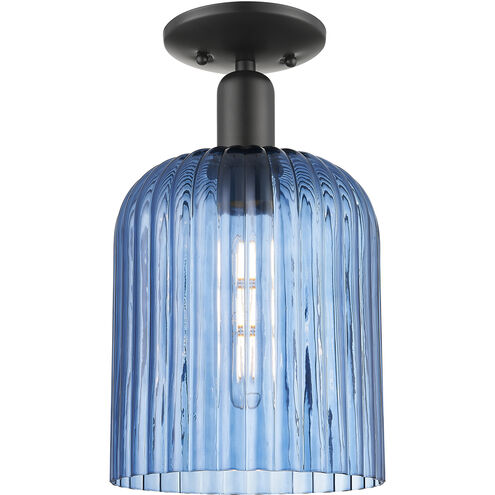 Downtown Urban Bridal Veil 1 Light 8 inch Matte Black Semi-Flush Mount Ceiling Light in Blue