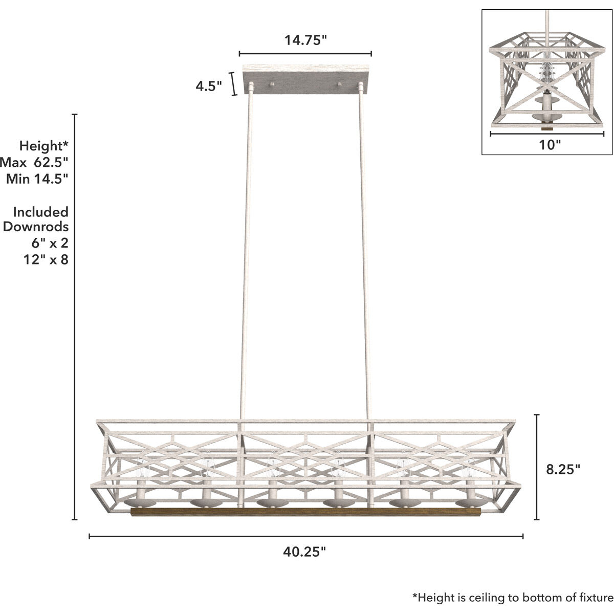 Langwood 6 Light 40.25 inch Distressed White Linear Chandelier Ceiling Light