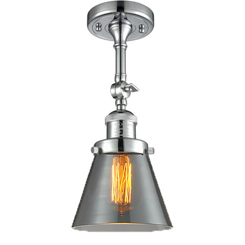 Franklin Restoration Small Cone 1 Light 6 inch Polished Chrome Semi-Flush Mount Ceiling Light in Plated Smoke Glass, Franklin Restoration