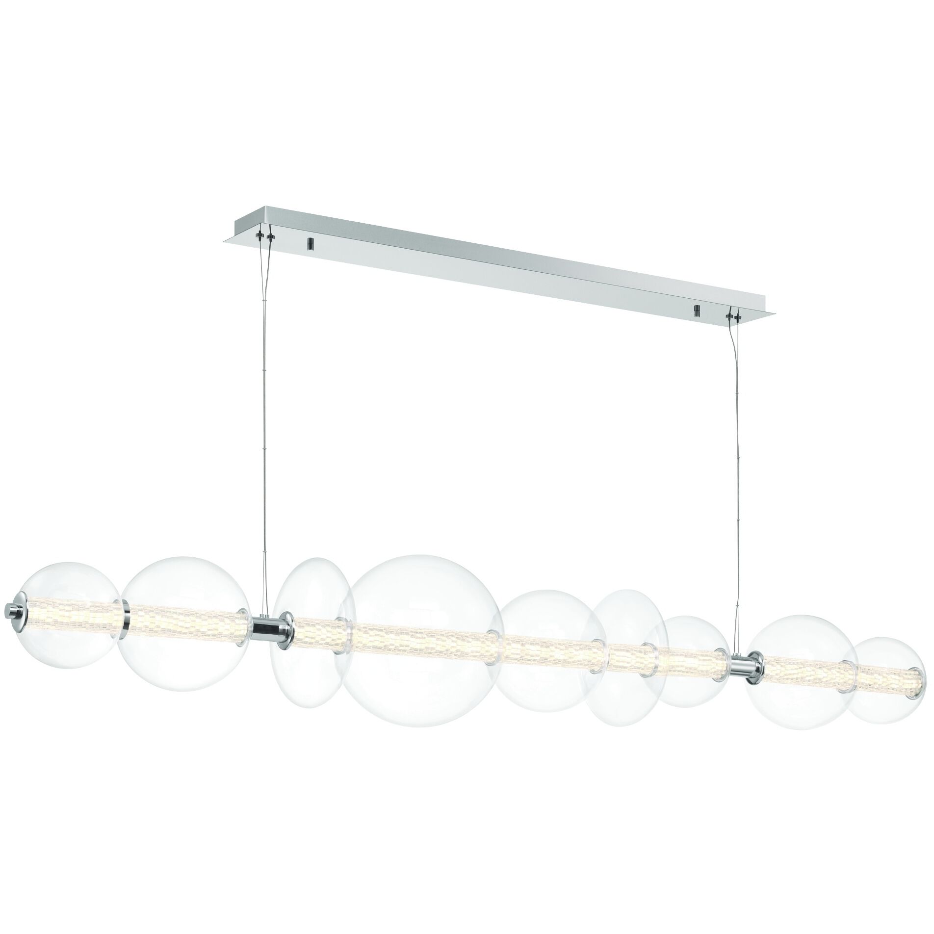 Atomo Linear Chandelier Ceiling Light in Chrome, Clear