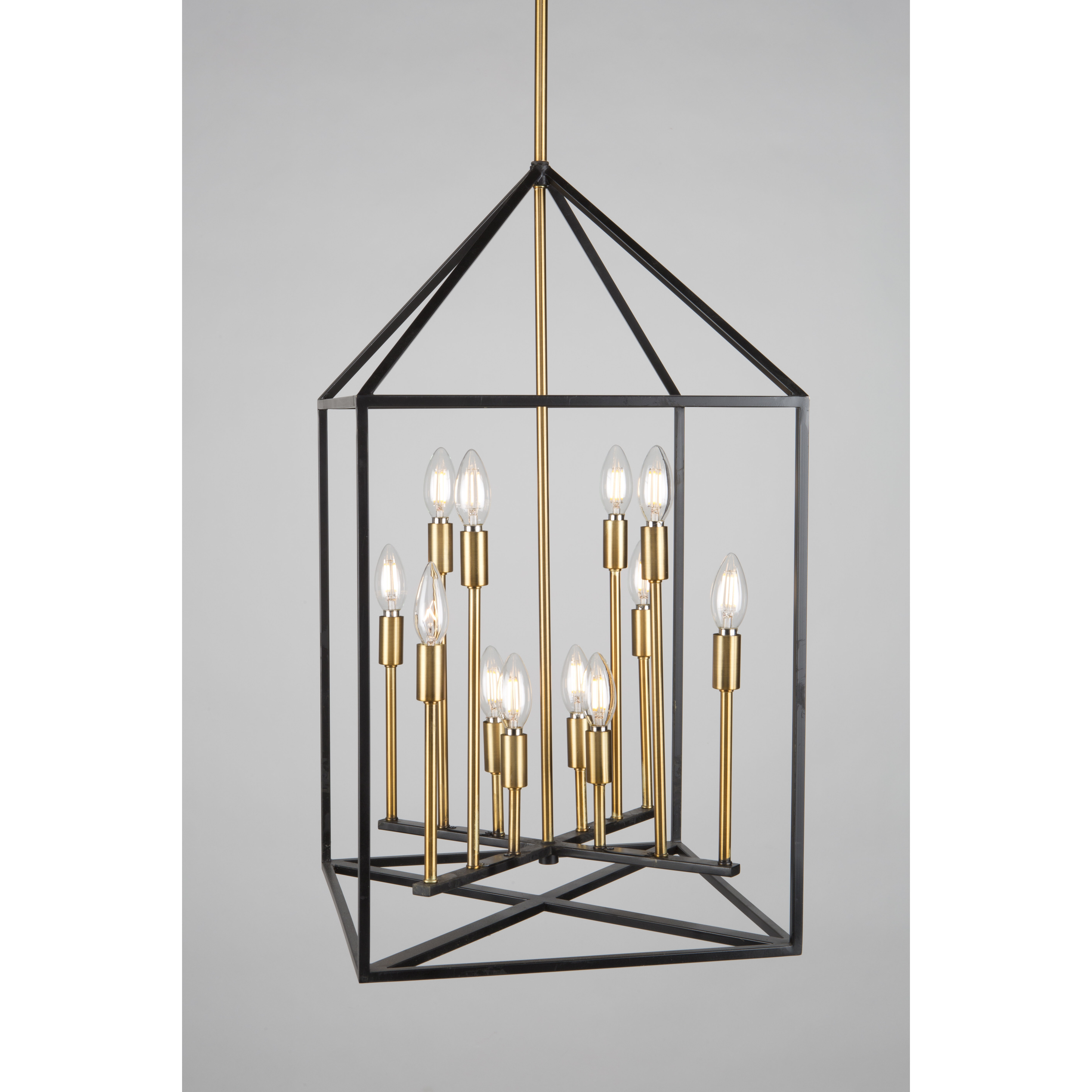 Twilight 12 Light 16 inch Matte Black and Harvest Brass Up Chandelier Ceiling Light