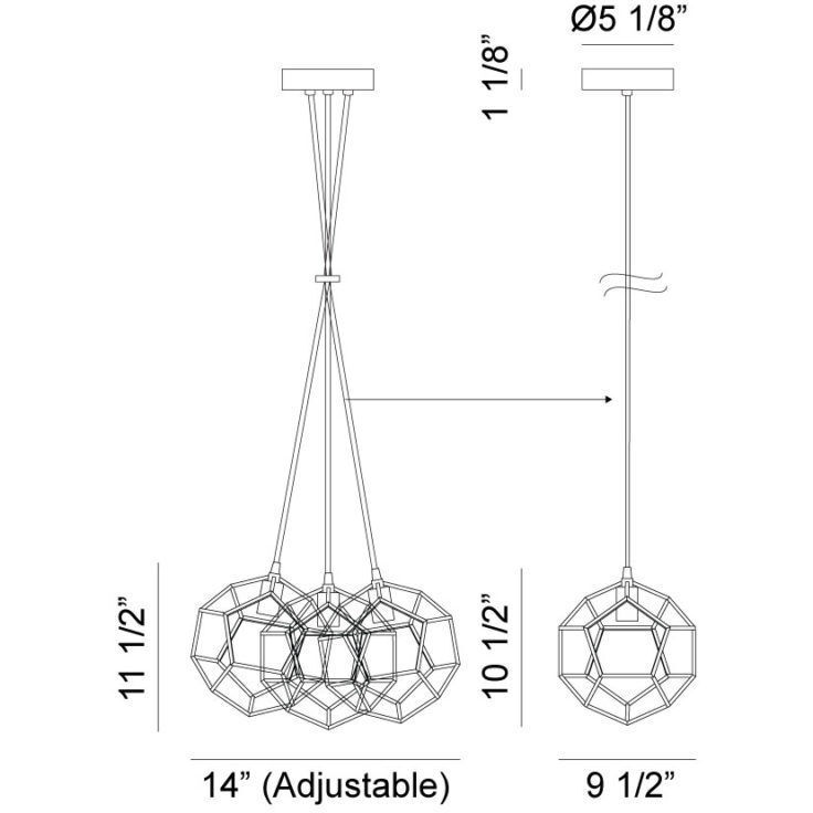 Geometry Series 3 Light 4 inch Rusty Black Pendant Ceiling Light