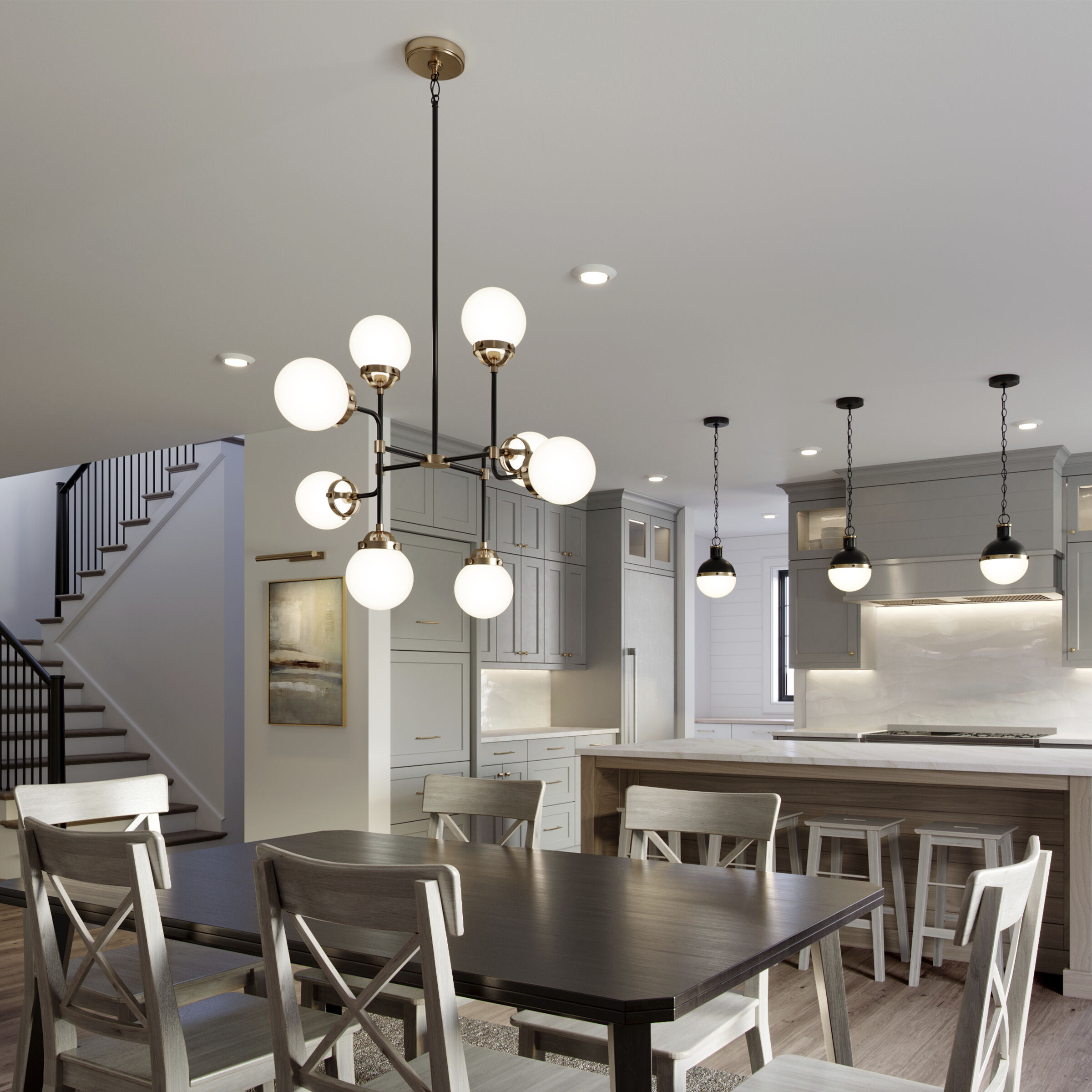 Visual Comfort Studio Collection Sea Gull 3187908 848 Ian K. Fowler Cafe 8 Light 32 inch Satin Brass Chandelier Ceiling Light