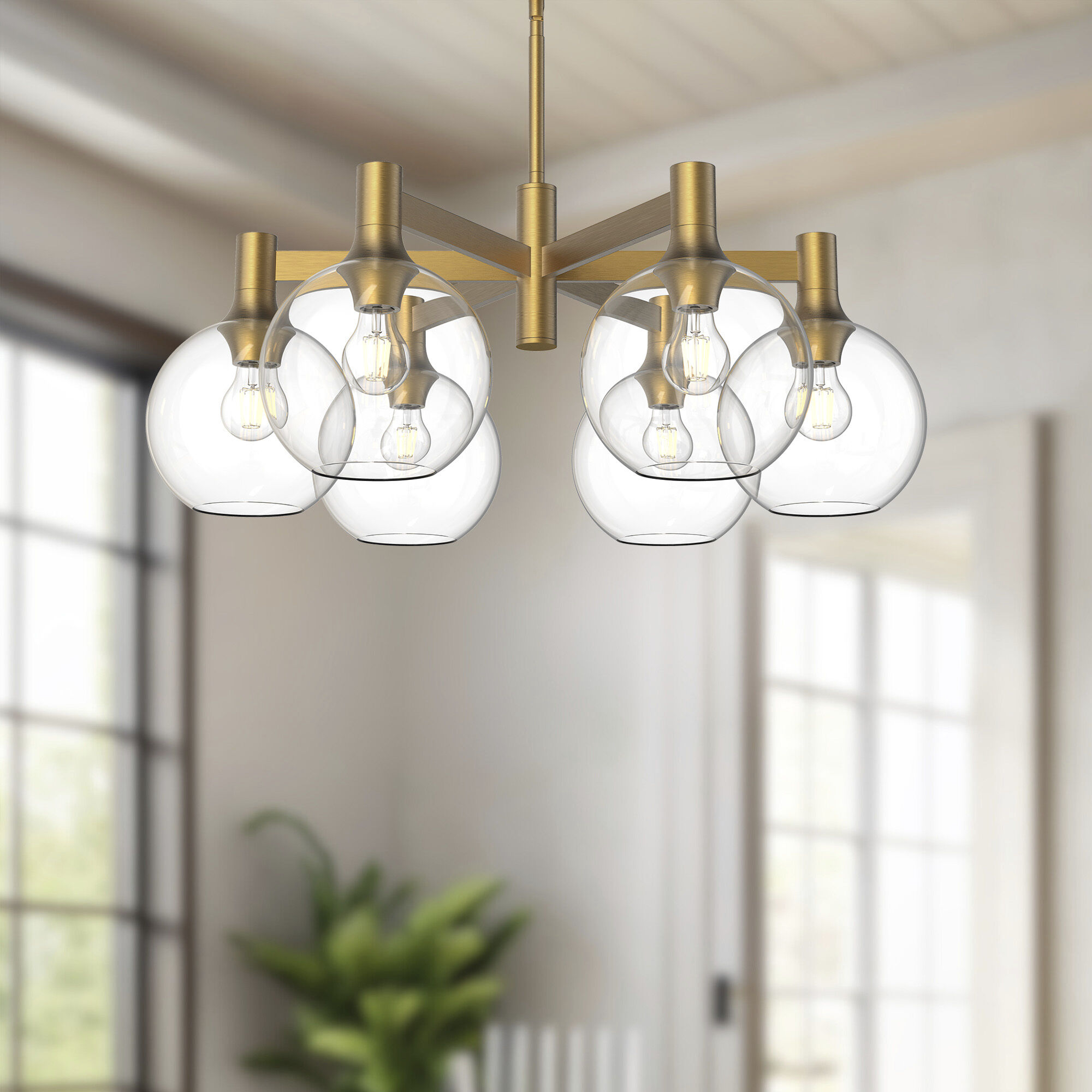 Alora Mood Castilla 6 Light 29.5 inch Aged Gold Chandelier Ceiling Light in Clear Glass