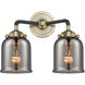 Nouveau Small Bell 2 Light 13 inch Black Antique Brass Bath Vanity Light Wall Light in Plated Smoke Glass, Nouveau