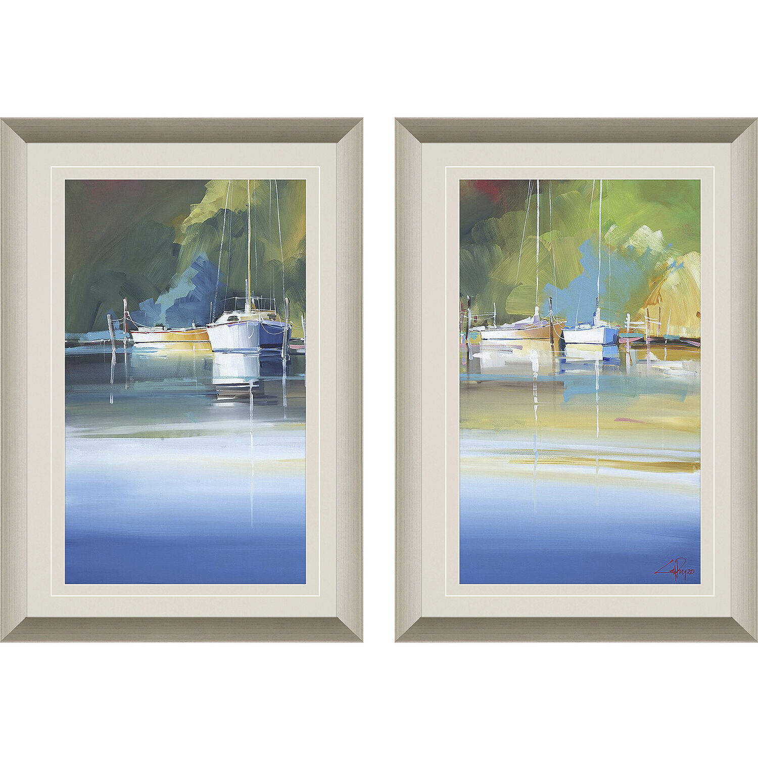 Waterside Blue and Green and Red and White Framed Art