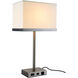 Brio 26 inch 40 watt Vintage Nickel Table Lamp Portable Light, with USB Port and Power Outlet