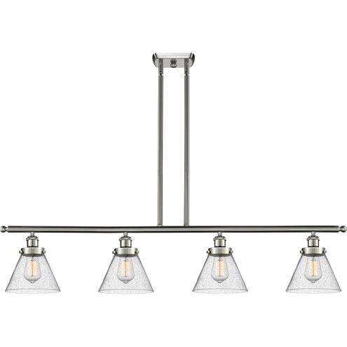 Ballston Large Cone 4 Light 48 inch Brushed Satin Nickel Island Light Ceiling Light in Seedy Glass, Ballston