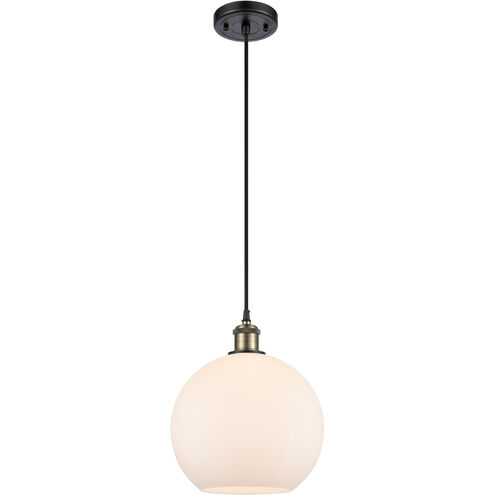 Ballston Large Athens LED 10 inch Black Antique Brass Mini Pendant Ceiling Light in Matte White Glass, Black Textured, Ballston