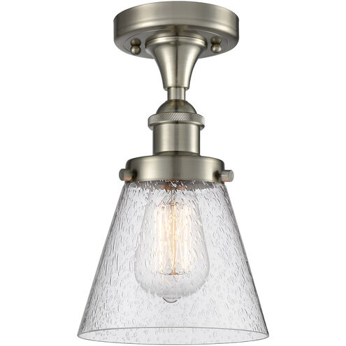 Ballston Small Cone LED 6 inch Brushed Satin Nickel Flush Mount Ceiling Light in Seedy Glass, Ballston