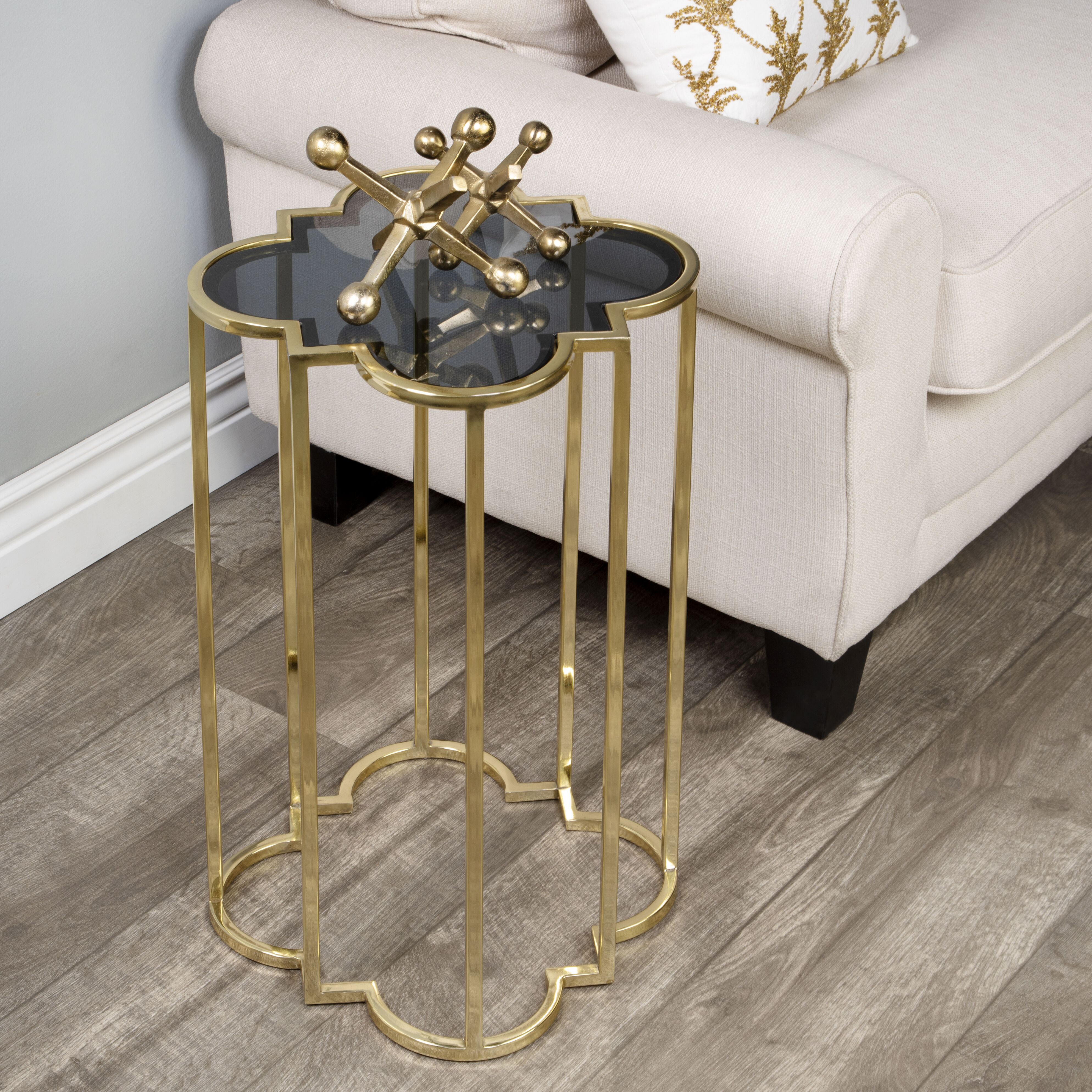 Auroria Glass Side Table in Black,Gold