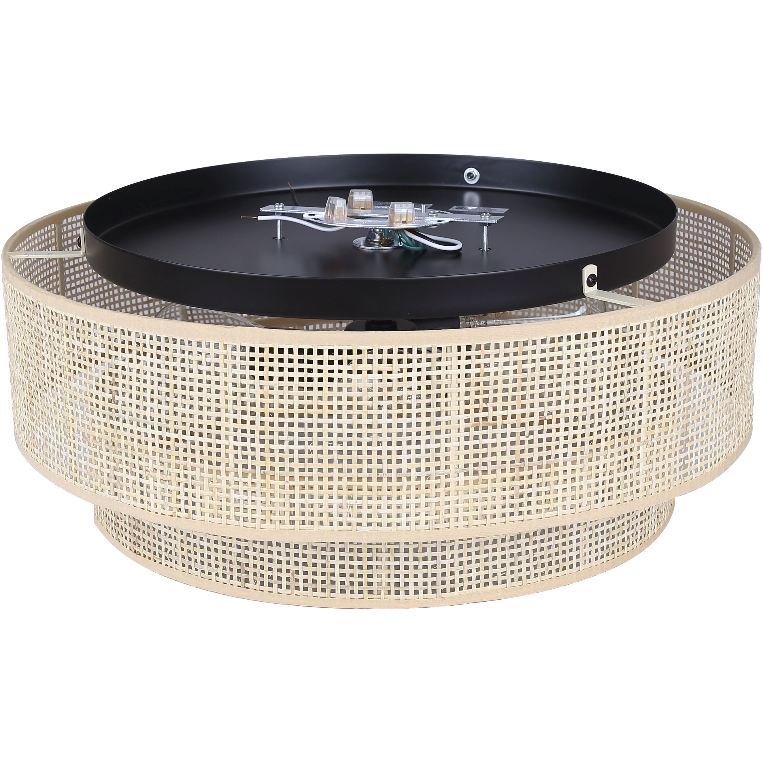 Bellamy 3 Light 19 inch Black Flush Mount Ceiling Light in Natural Rattan