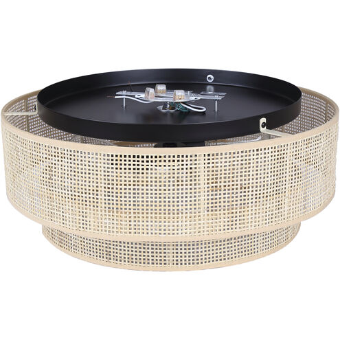 Bellamy 3 Light 19 inch Black Flush Mount Ceiling Light in Natural Rattan