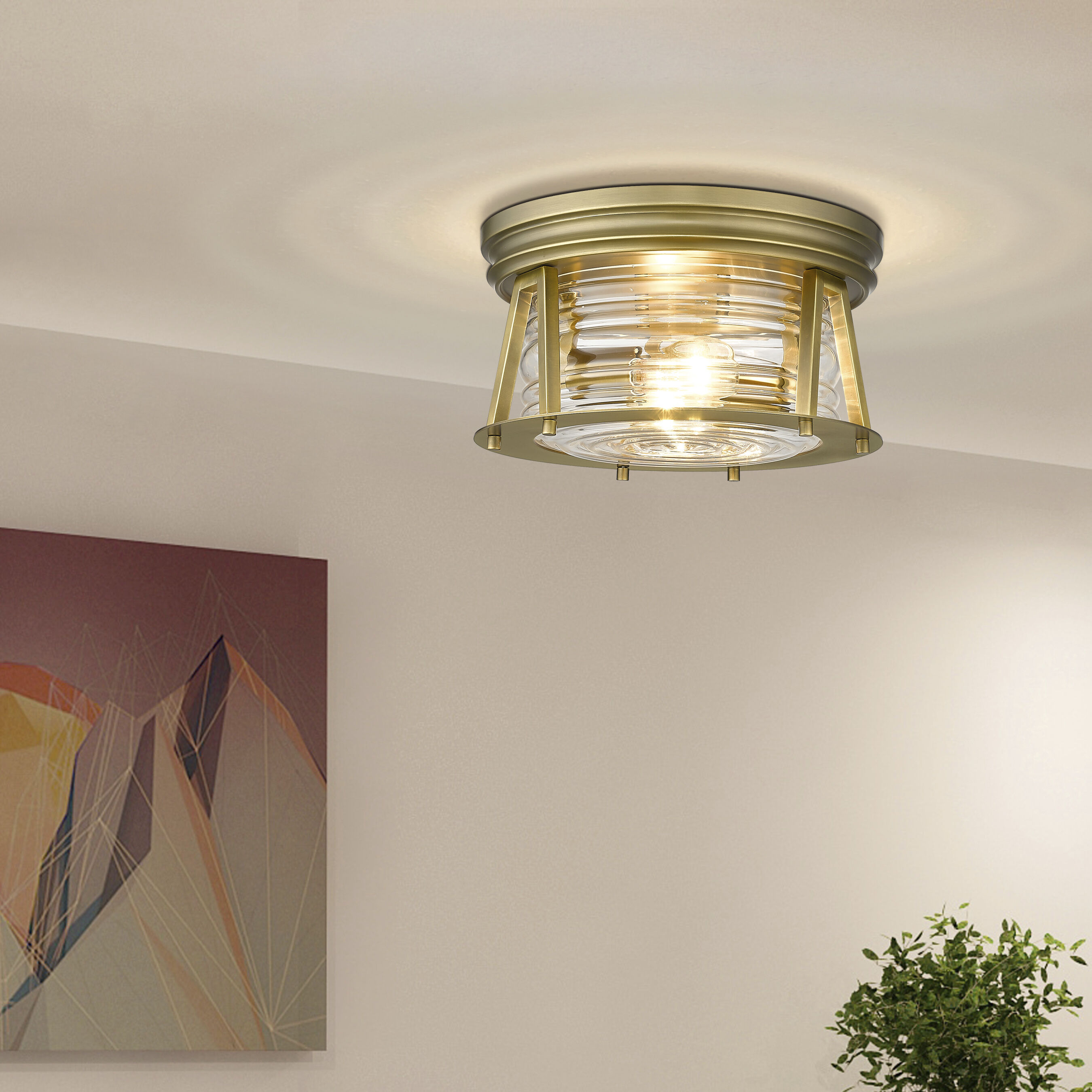 Cape Harbor 2 Light 12 inch Rubbed Brass Flush Mount Ceiling Light