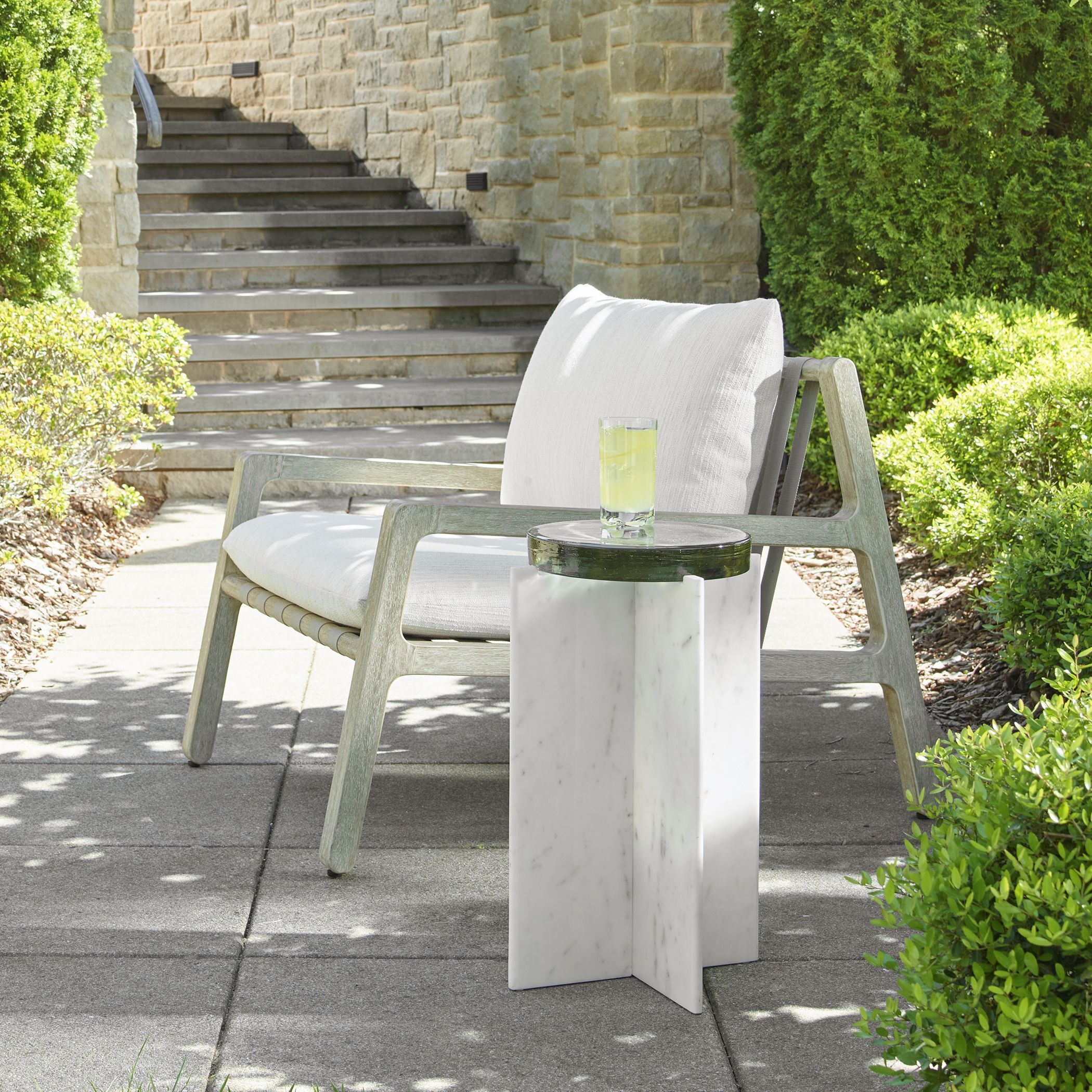 Olina 22 X 14 inch White Marble and Glass Outdoor Accent Table