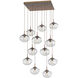 Nova Incandescent 12 Light Burnished Bronze Chandelier Ceiling Light, Square Multi-Pendant