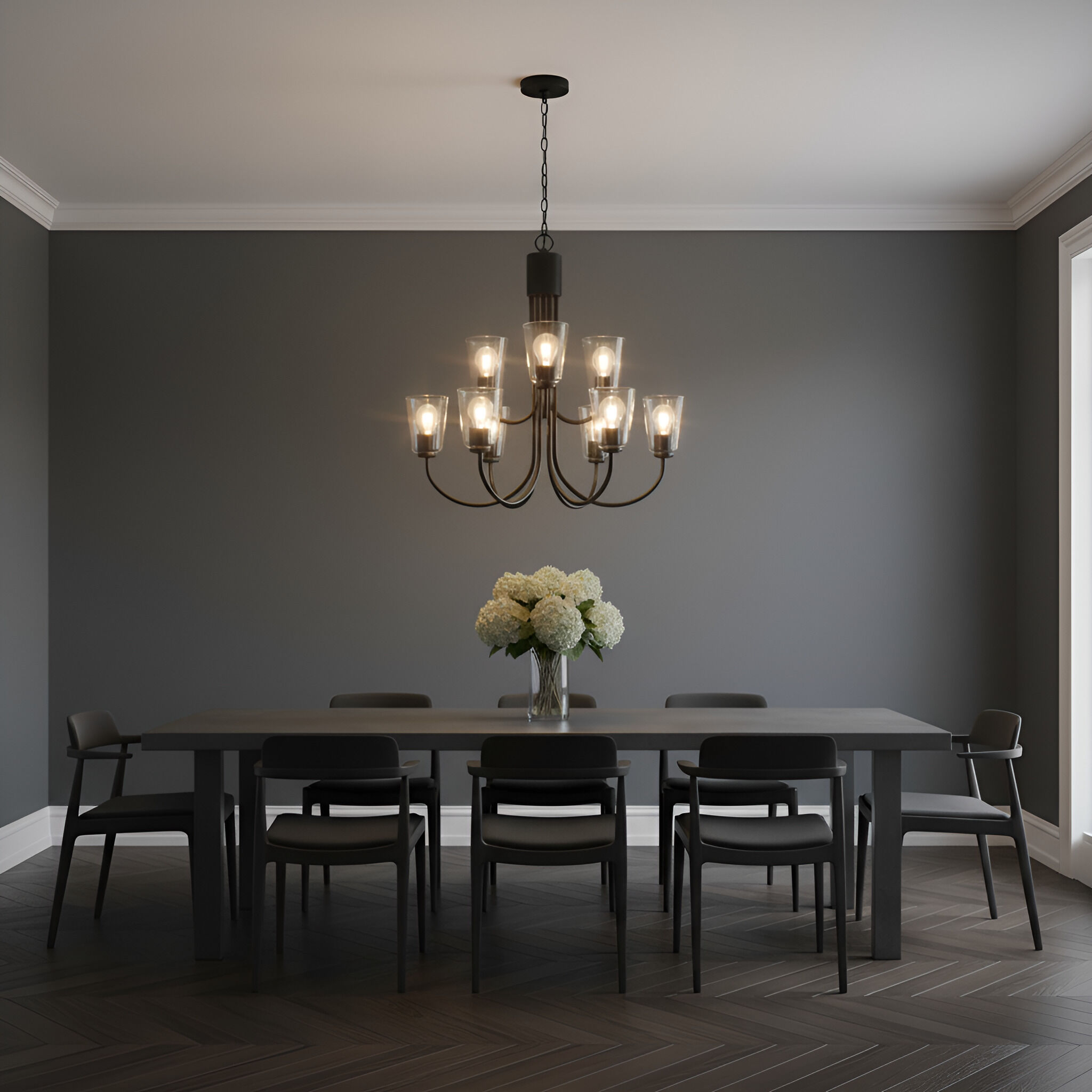 Miles 9 Light 29 inch Midnight Black Chandelier Ceiling Light