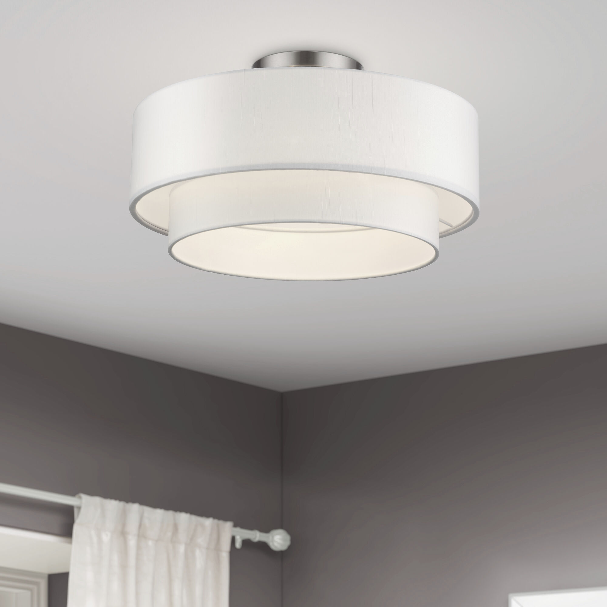 Manorwood 3 Light 18 inch Brushed Nickel Semi-Flush Ceiling Light