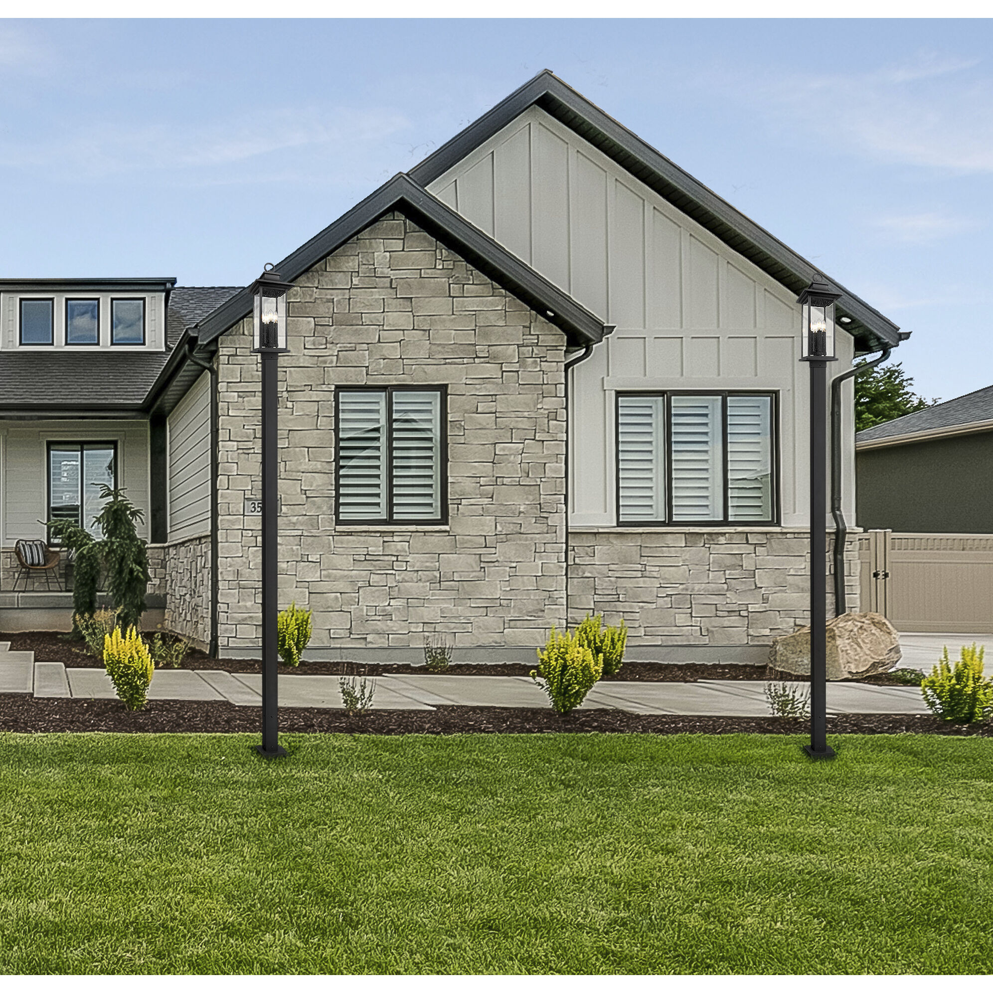 Tiberius 4 Light 118.5 inch Black Outdoor Post Mounted Fixture