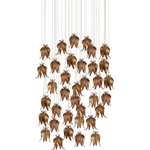 Iota 36 Light 37.5 inch Antique Brass and Silver Multi-Drop Pendant Ceiling Light