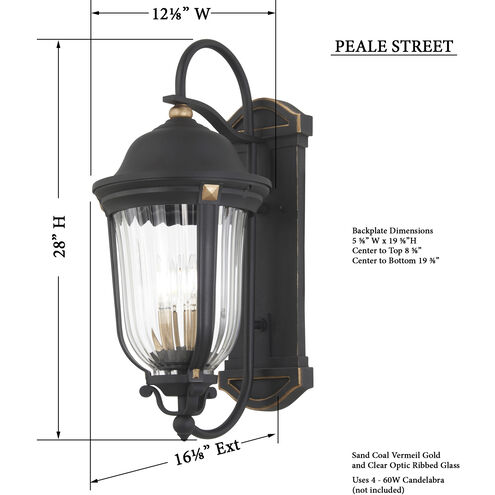 Peale Street 4 Light 28 inch Sand Coal And Vermeil Gold Outdoor Wall Mount, Great Outdoors