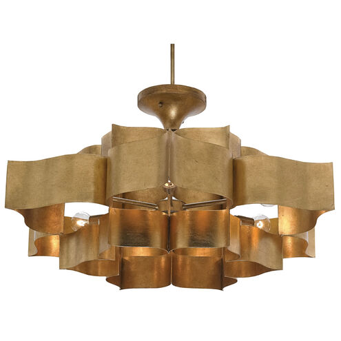 Grand Lotus 6 Light 30 inch Antique Gold Leaf Chandelier Ceiling Light, Large, Semi-Flush Convertible