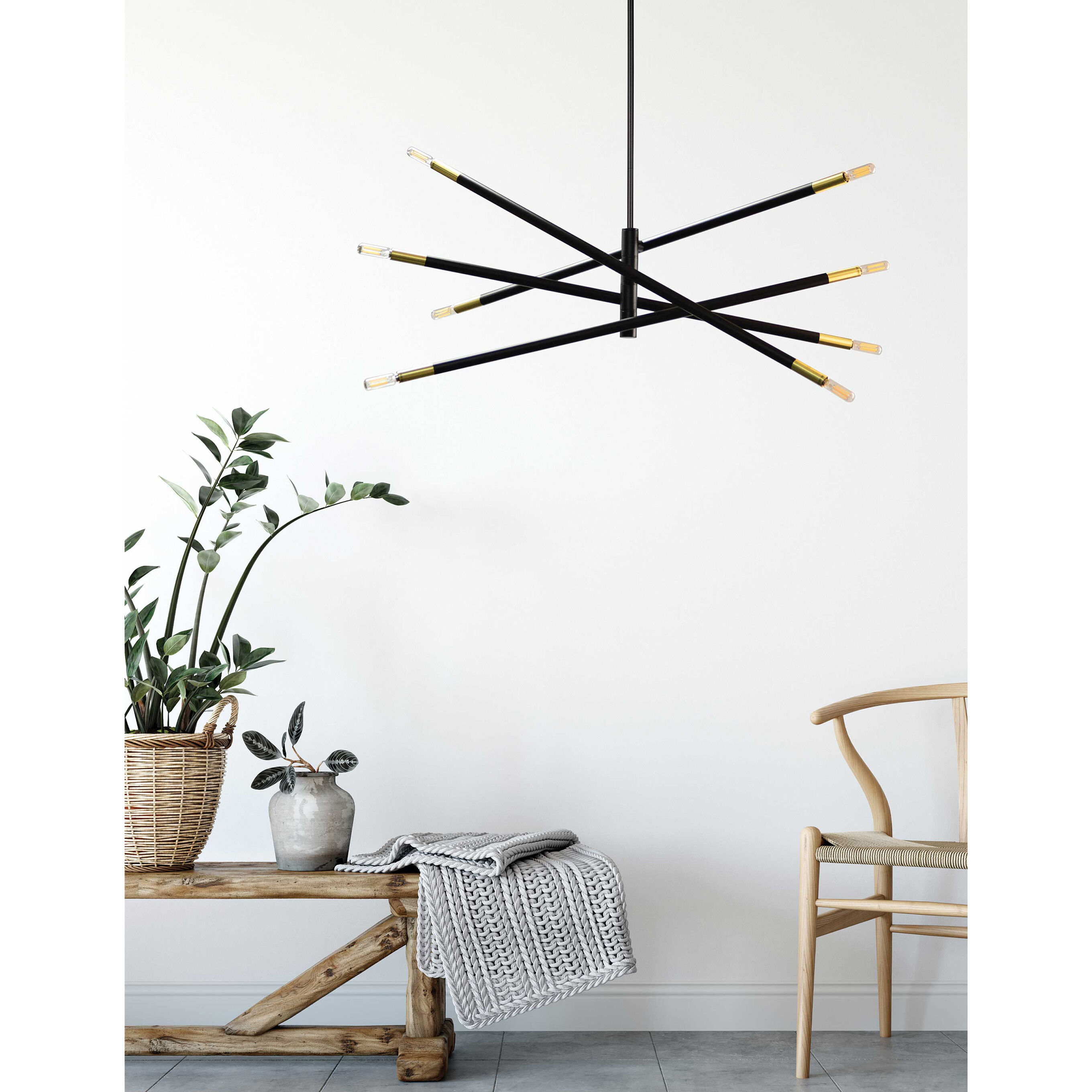 Wand 8 Light 35.5 inch Matte Black with Aged Brass Chandelier Ceiling Light in Matte Black and Aged Brass, Swivel