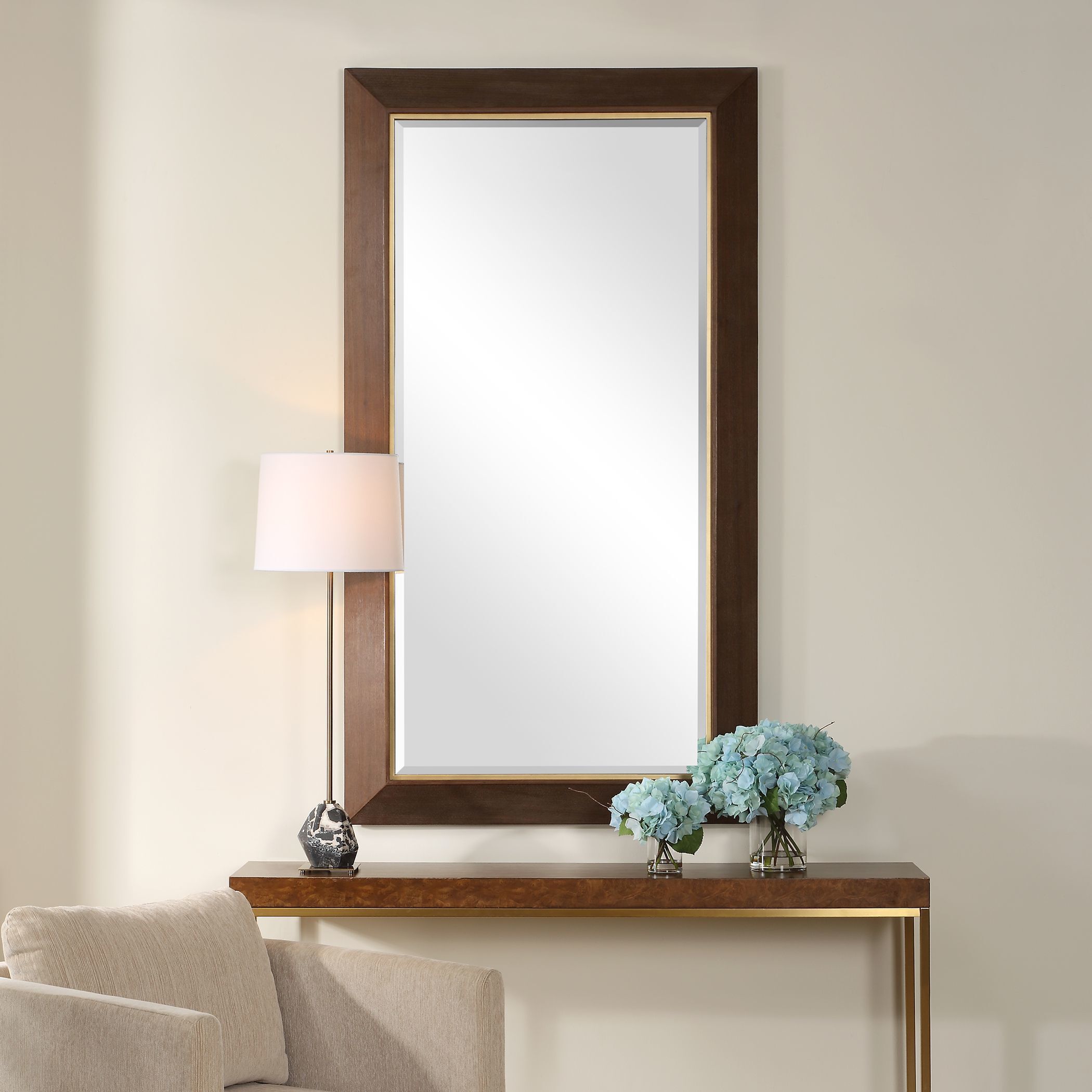 Matheson 68 X 37.75 inch Walnut Veneer and Brushed Gold Mirror