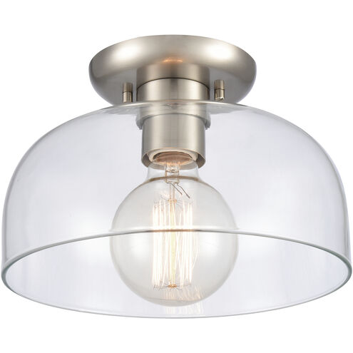 Brewer 1 Light 10 inch Brushed Nickel Semi Flush Mount Ceiling Light in Clear