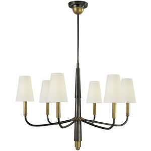 Thomas O'Brien Farlane 6 Light 34 inch Bronze with Antique Brass Chandelier Ceiling Light in Linen, Bronze and Hand-Rubbed Antique Brass, Small