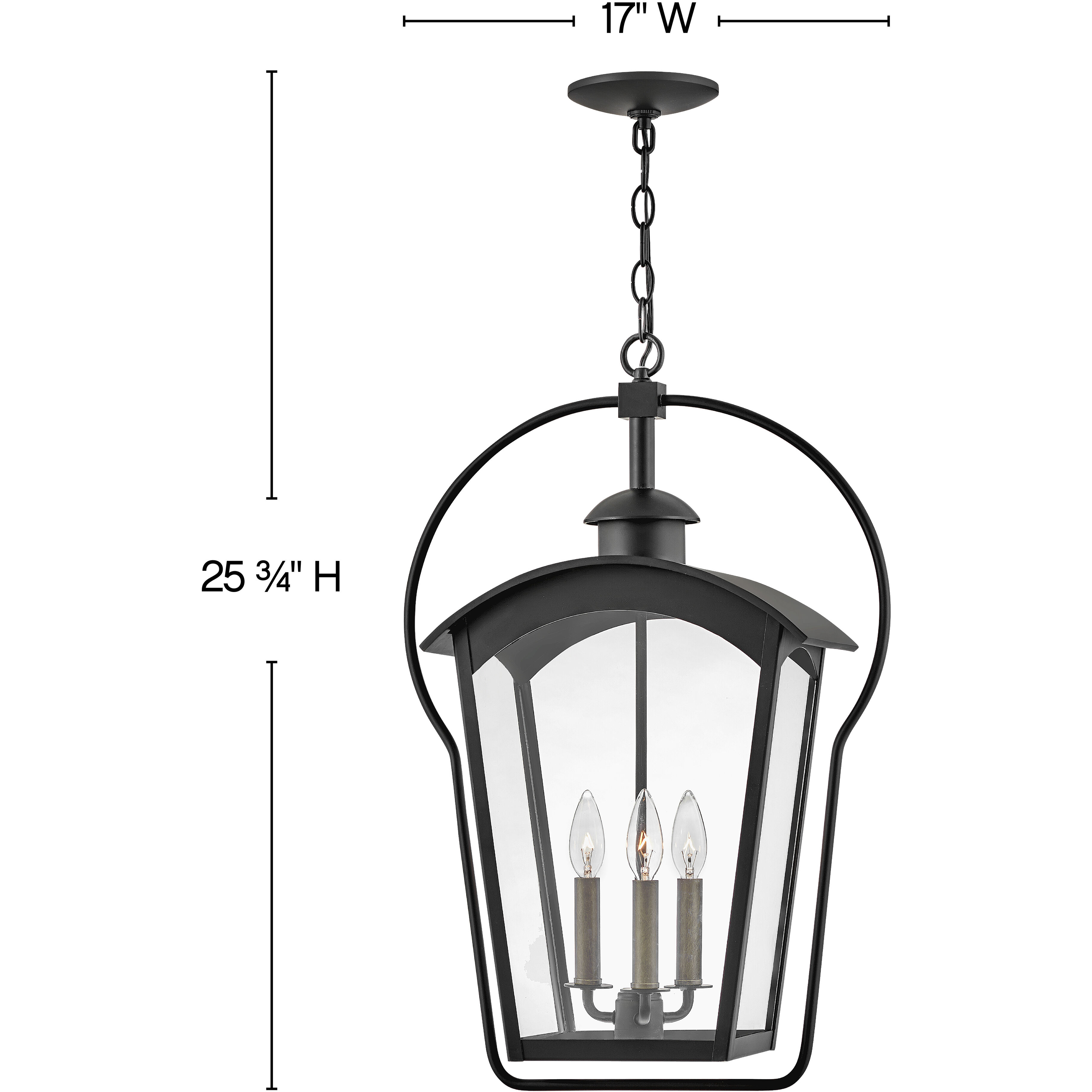 Heritage Yale 3 Light 17 inch Black with Burnished Bronze Outdoor Hanging Lantern