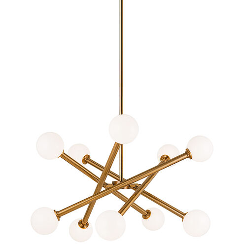 Matchstix 10 Light 28 inch Aged Gold Brass Pendant Ceiling Light in Aged Gold Brass and Opal Glass
