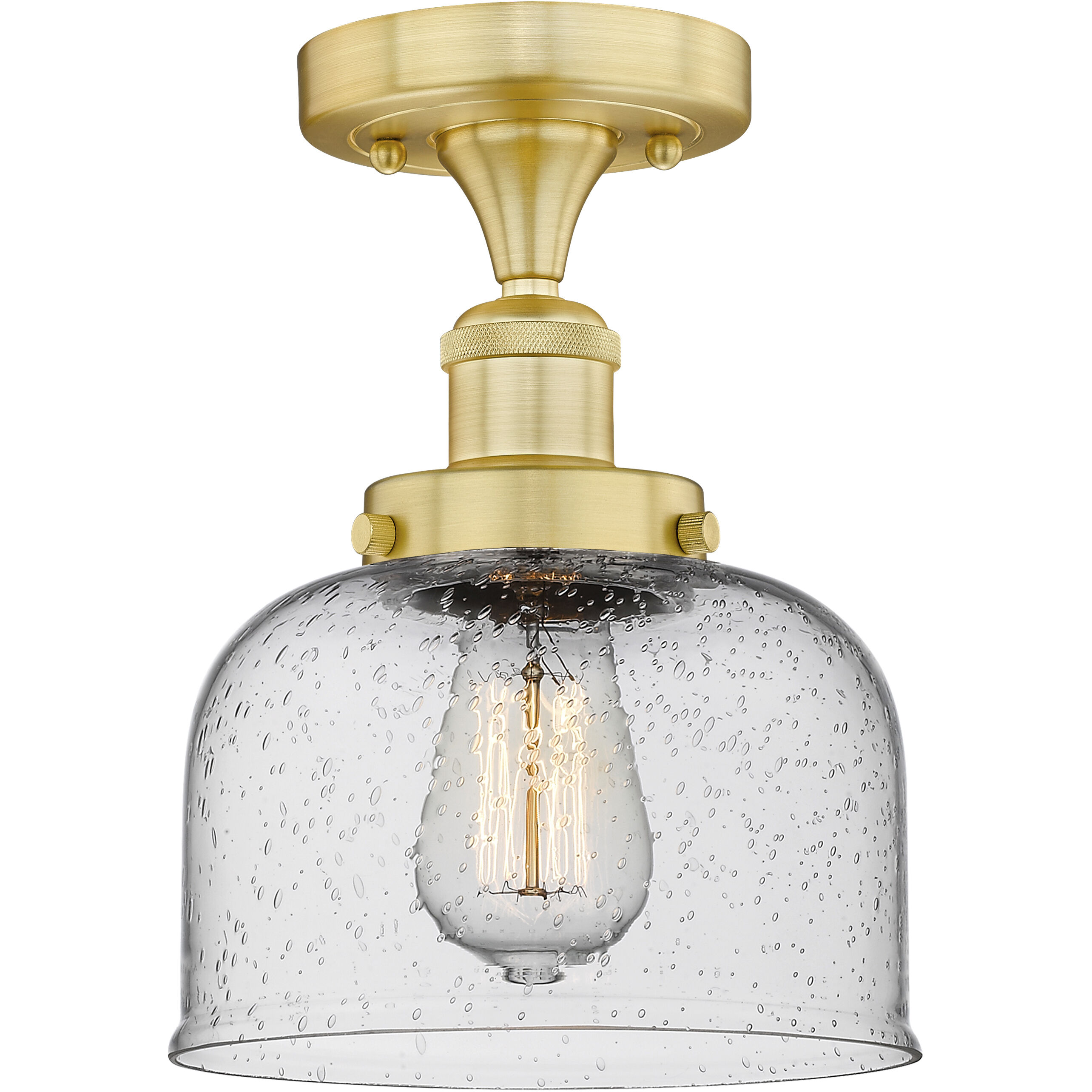 Bell 1 Light 7.75 inch Satin Gold Semi-Flush Mount Ceiling Light