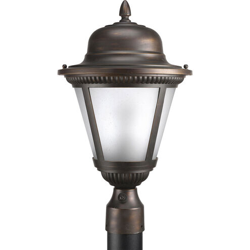 Westport 1 Light 19 inch Antique Bronze Outdoor Post Lantern in Etched Seeded, Fluorescent