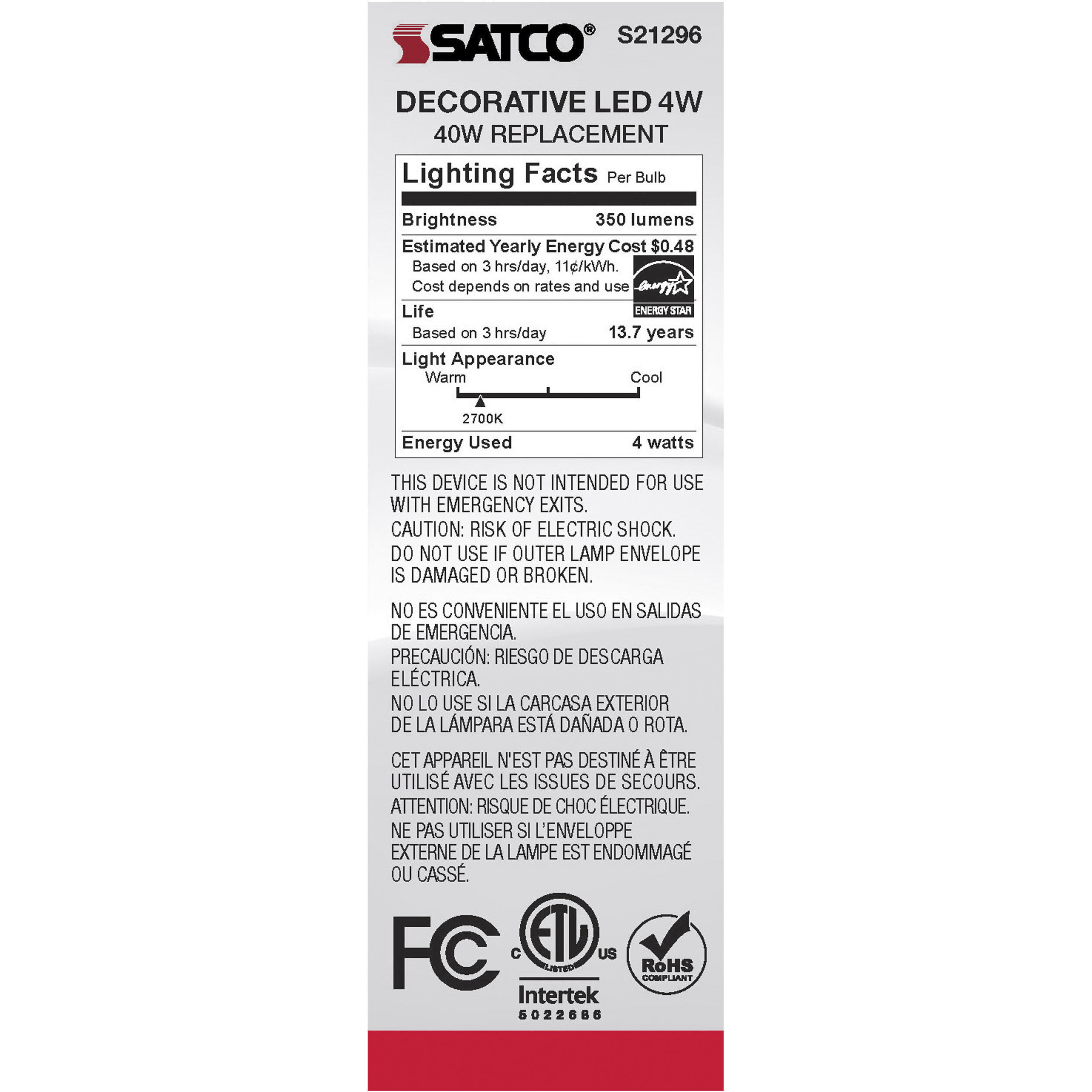 Lumos LED Candelabra Candelabra 4.00 watt 2700K LED Filament